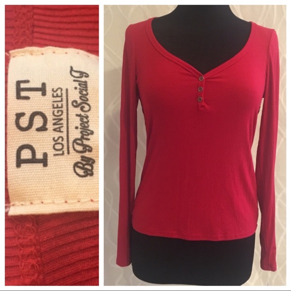 Project Social T Tops - PST Red Thermal tee top shirt blouse NWT